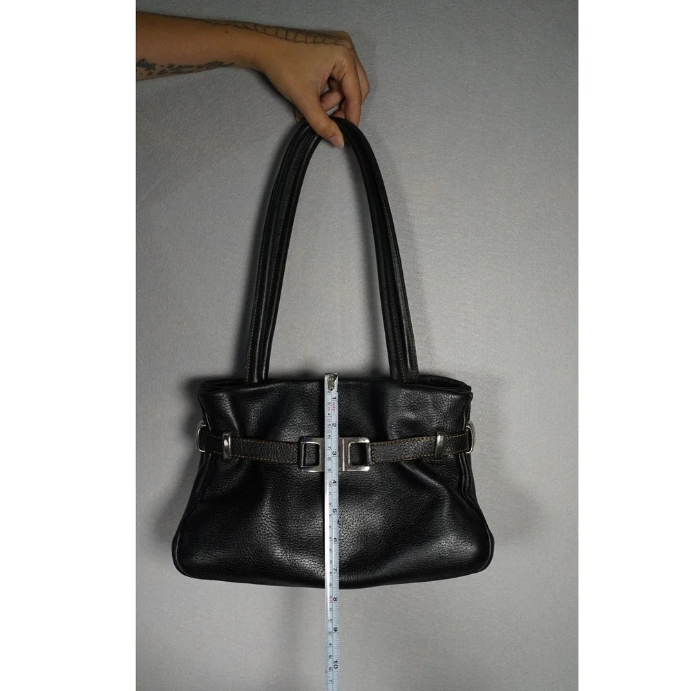 Volterra Roma Black Pebbled Leather Belted Shoulder Bag Made‎ Italy Y2K Handbag